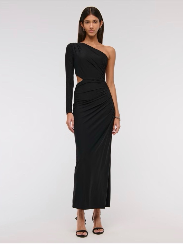 Abercrombie & Fitch Black One-Shoulder Cutout Gown